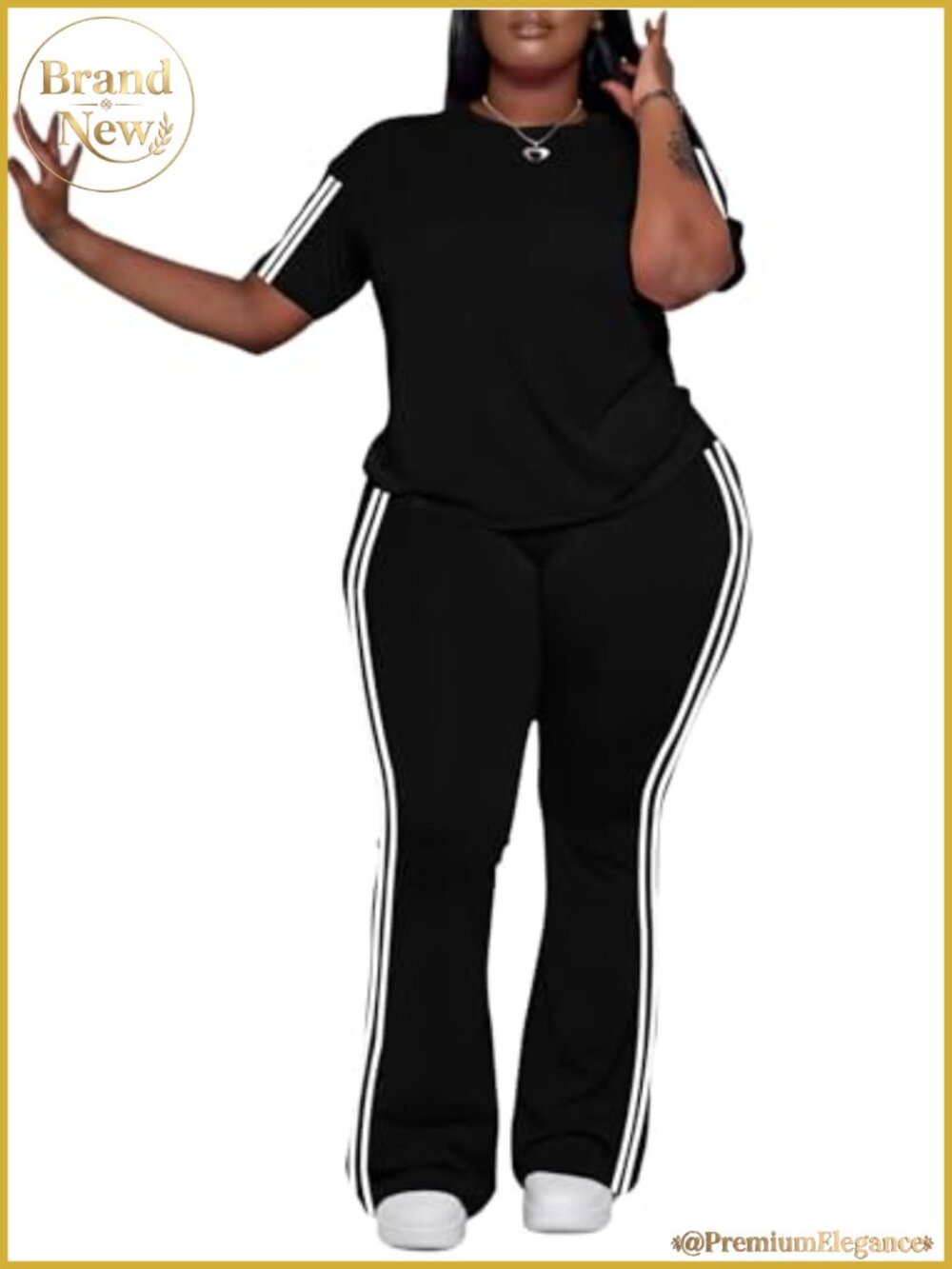 Women's Plus Size 2-Piece Tracksuit Set Short Sleeve Top Flared Pants